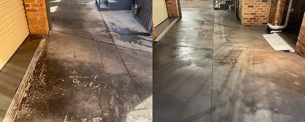 Driveway pressure cleaning in Wetherill Park with visible before and after results